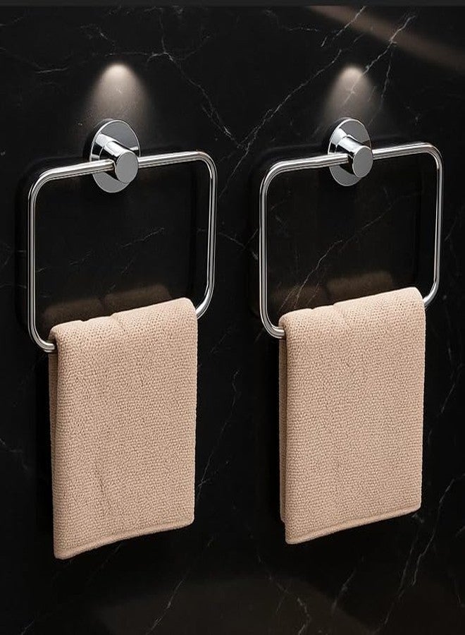 Well Set حلقة مناشف يدوية من الفولاذ المقاوم للصدأ من ويل سيت للحمام وحوض الغسيل | حامل مناديل مثبت على الحائط للاستخدام في المطبخ والمنزل | تصميم مربع صغير الحجم (عبوة من قطعتين، طلاء كروم) - Image 1